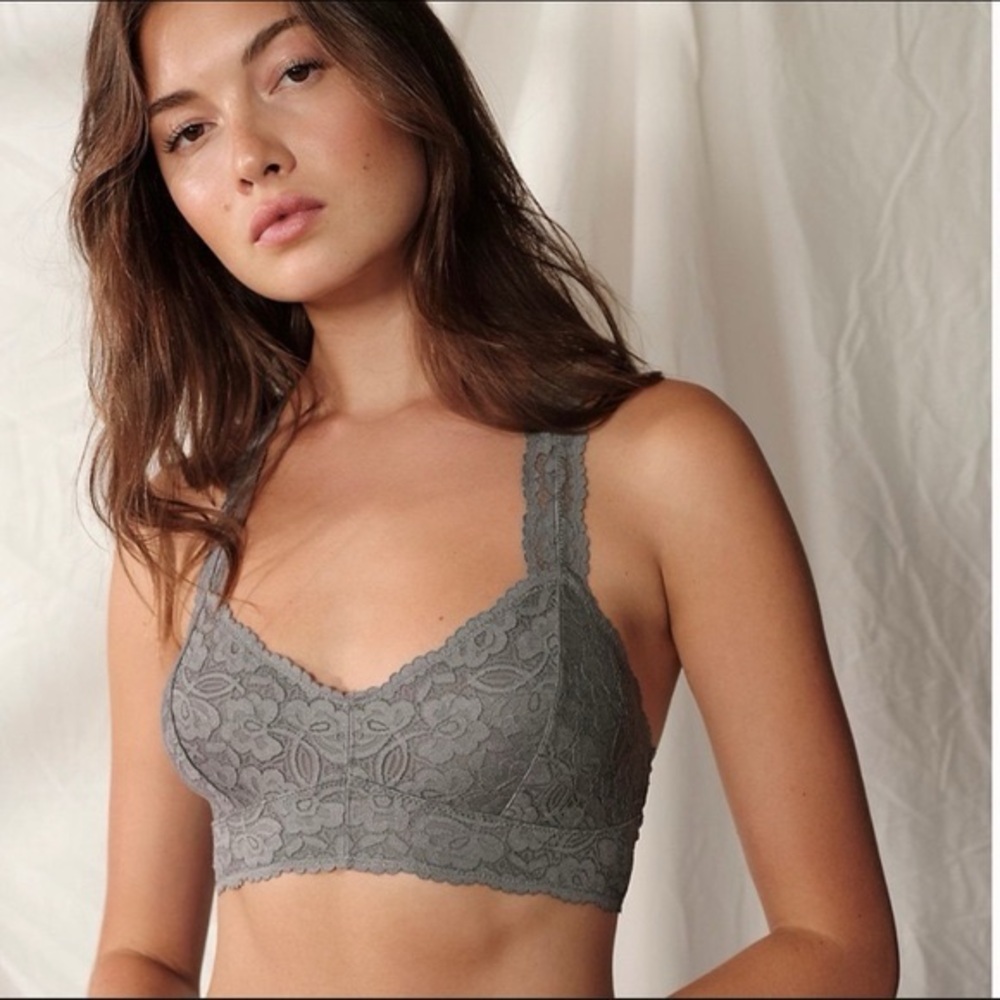 Free People Grey Galloon Lace Racerback Bralette Size Medium